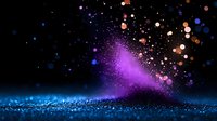 Magical glowing particles with purple and blue light effects on dark background, sparkling cosmic dust creating ethereal atmosphere for fantasy designs.