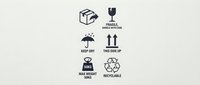 Shipping and handling icons set with fragile, keep dry, this side up, max weight and recyclable symbols for packaging and logistics design.