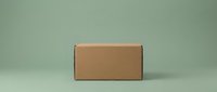 Closed kraft cardboard box on neutral green background, ready for product packaging, shipping, and branding mockup designs.