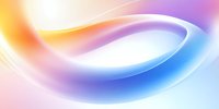 Smooth flowing curves with gradient colors transitioning from warm orange to cool blue create an ethereal abstract background with soft white light effects and gentle waves.