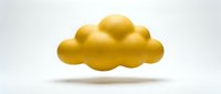 Golden yellow cloud shape floating with soft shadow on white background isolated for creative design projects and digital artwork applications.