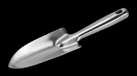 Stainless steel garden trowel with ergonomic handle, isolated on transparent background. Ready for clipart, print-on-demand products, t-shirt designs, and sublimation projects.