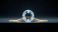 Glowing crystal sphere with luminous golden light rays extending from sides against dark background, representing energy, magic, and mystical power for design projects.