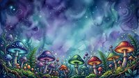 Enchanted forest floor with glowing mushrooms under mystical aurora borealis sky, surreal fantasy landscape for digital art, wallpapers, and creative design projects.