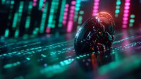 Glowing cryptocurrency coin against digital data background with pink and green light effects, reflecting modern financial technology market trends.