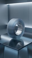 Roll of silver adhesive tape on reflective glass surface with modern lighting for industrial and office applications.