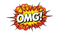 Comic book explosion bubble with OMG text in bold letters surrounded by orange and red burst effects on white background for pop art designs.