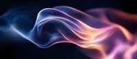 Ethereal smoke waves in blue, pink and orange colors flowing smoothly against dark background creating abstract fluid art composition. Suitable for modern design projects.