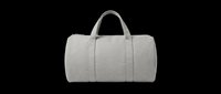 Gray cylindrical duffel bag with dual handles, isolated on transparent background. Ready for t-shirt designs, clipart, stickers, print-on-demand products, and sublimation projects.