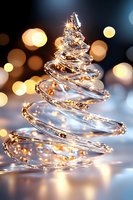 Spiral Christmas tree made of glowing wire with warm golden lights and bokeh effect in background, creating magical holiday atmosphere for seasonal decorations.