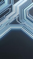 Futuristic glowing circuit board pattern with blue neon lines on dark background for technology and digital innovation concepts.