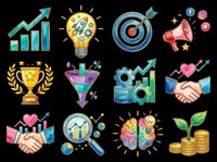 Colorful business success icons set isolated on transparent background, ready for t-shirt design, clipart, stickers, print-on-demand products and sublimation projects.