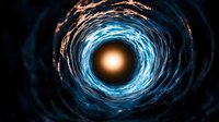 Glowing blue spiral vortex with bright light center on dark background creates dramatic cosmic tunnel effect, suitable for science and space concepts.