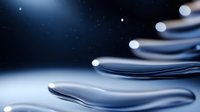 Flowing liquid metal drops in motion against dark background, creating dynamic wave pattern with reflective silver surface and smooth curves.