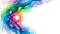 Vibrant rainbow watercolor swirl with flowing organic shapes creating dynamic movement on white background for creative design projects.