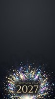 Festive fireworks burst with colorful sparks and golden particles against dark background, celebrating Happy New Year 2027 with elegant typography and glowing light effects for holiday greeting cards and seasonal promotions.