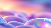 Colorful soap bubbles with rainbow iridescent reflections in soft pastel pink and purple tones create dreamy abstract macro background with bokeh light effects.