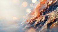 Abstract flowing waves in warm orange and cool blue tones with soft bokeh lights creating dynamic movement and depth for modern digital art backgrounds.