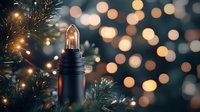 Glowing vintage light bulb on Christmas tree with soft bokeh background creates magical holiday atmosphere. Decorative retro lighting for festive season.