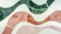 Abstract wavy lines in soft green and coral pink colors create flowing organic shapes on white background, modern minimalist art style for contemporary design.