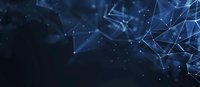 Abstract digital network visualization with glowing blue geometric lines and dots forming interconnected mesh structure on dark background. Modern technology concept.