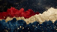 Abstract luxury background with red, navy blue and gold waves, metallic texture effect and golden glitter on dark starry sky pattern.