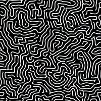 Abstract black and white organic maze pattern with curved lines creating continuous flowing paths. Seamless repeating design for fabric, wallpaper and surface patterns.
