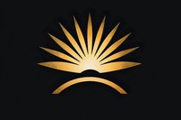 Golden sun rays crown design on black background, minimalist luxury logo symbol with metallic gradient effect and curved base element for branding.