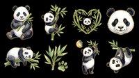 Cute panda clipart set with bamboo, isolated on transparent background. Great for stickers, t-shirt design, print on demand, sublimation, and nursery decor.