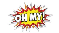 Comic book style explosion bubble with OH MY text in bold letters on colorful burst background for pop art designs and retro graphics.