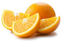 Fresh ripe orange fruit cut into juicy segments with whole citrus on white background, showing bright pulp texture and natural vitamin C source.