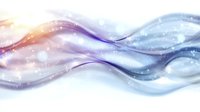 Flowing abstract waves in purple and blue colors with light effects and bokeh particles create dynamic motion on white background. Suitable for modern design projects.
