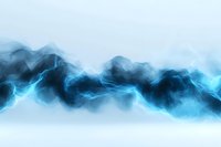 Abstract blue smoke wave pattern on white background, dynamic flowing energy effect with glowing light trails and misty vapor movement. Isolated design element.