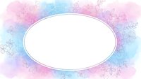 Watercolor floral frame with pastel pink and blue gradient background featuring delicate botanical elements and white oval space for text or design.
