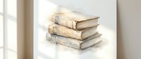 Stack of vintage antique books with worn leather covers and aged pages in watercolor style for educational and literary design projects.