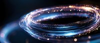 Glowing blue and gold light trail forming a circular ring against dark background, creating magical cosmic effect.