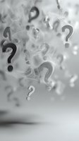 Question marks floating in misty smoke against gray background, creating mysterious and enigmatic atmosphere for conceptual designs and problem-solving themes.