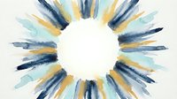 Watercolor sunburst frame with blue and yellow brushstrokes radiating from center circle on white background for creative design projects.