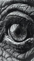 Extreme macro black and white close-up of dragon eye with intricate scales, detailed iris texture, and long eyelashes creating dramatic fantasy creature portrait.