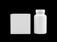 Blank white medicine bottle and box isolated on transparent background, ready for branding, packaging design, supplements, pharmaceuticals, print-on-demand products and commercial mockups.