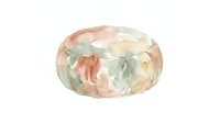 Watercolor floral pouf ottoman with soft peachy, cream, and sage tones, isolated on white background for interior design and home decor projects.