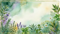Watercolor botanical frame with lavender, chamomile and green herbs on soft pastel background for natural wellness and organic product designs.