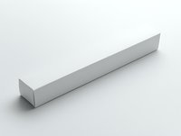 White rectangular metal or plastic channel profile isolated on white background, showing industrial design element for construction and engineering purposes.
