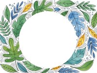 Botanical wreath frame with colorful leaves and foliage on white background for greeting cards, invitations and seasonal design projects.