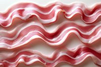 Wavy strips of raw bacon with alternating layers of fat and meat on white background, isolated for food packaging and culinary projects.