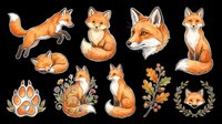 Cute orange fox character collection isolated on transparent background, ready for t-shirt design, clipart, stickers, sublimation and print-on-demand projects.