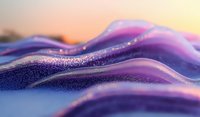 Abstract purple and blue waves with glitter sparkles on smooth undulating surface against soft gradient background creates dreamy artistic composition.