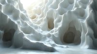 Ethereal glowing cave interior with smooth curved walls and mysterious light streaming through openings, creating dramatic shadows and mystical atmosphere.