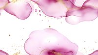 Pink and gold watercolor fluid art with delicate flowing shapes and metallic splatter on white background, abstract luxury design pattern for modern decor.