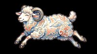 Cute cartoon ram leaping with decorative swirl patterns in soft pastel colors, isolated on transparent background, ready for stickers, t-shirt design, and print on demand.